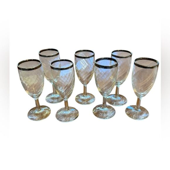 Other - Vintage Silver-rimmed Champagne Flutes Mid-Century Modern Hollywood Regency 7